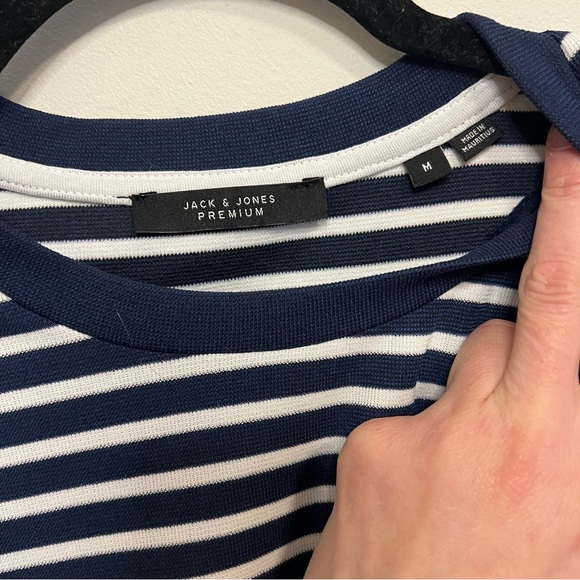 Jack & Jones Navy and White Striped Crewneck Classic Casual Work Business - Picture 4 of 6